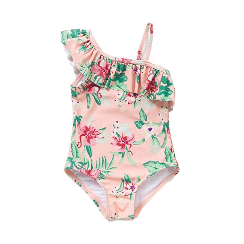 BONVERANO Kleiner Mädchen Schwimmanzug UV-Schutz Blumen Schwimmanzug mit Sonnenhut (4T, Rosa Grün) von BONVERANO