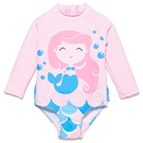 BONVERANO Kleiner Mädchen UV-Schutz Badeanzug EIN Stück Mit Badekappe 0-3 Jahre (Nixen, 6-9Monate) von BONVERANO