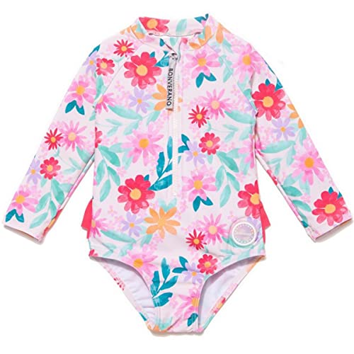 BONVERANO Kleiner Mädchen UV-Schutz Badeanzug EIN Stück Mit Badekappe 0-3 Jahre (Rot, 6-9Monate) von BONVERANO