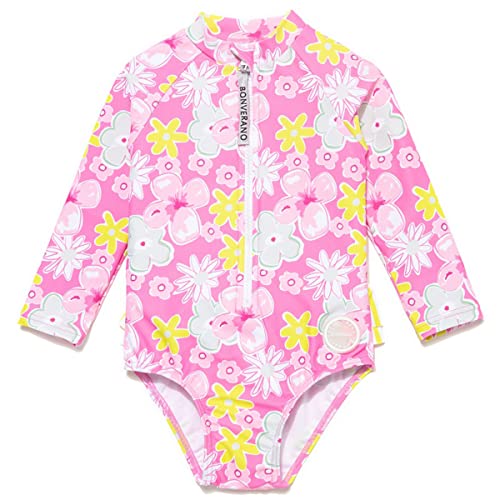 BONVERANO Kleiner Mädchen UV-Schutz Badeanzug EIN Stück Mit Badekappe 0-3 Jahre (Stern, 3-6Monate) von BONVERANO