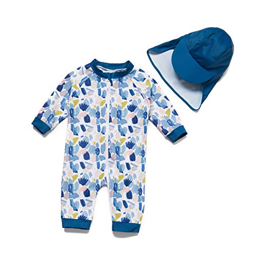 BONVERANO Säuglingsjunge EIN stück 3/4 der ärmellänge UV-Schutz 50+ Badeanzug MIT Einem Reißverschluss (Blaues Ölgemälde, 86-92) von BONVERANO