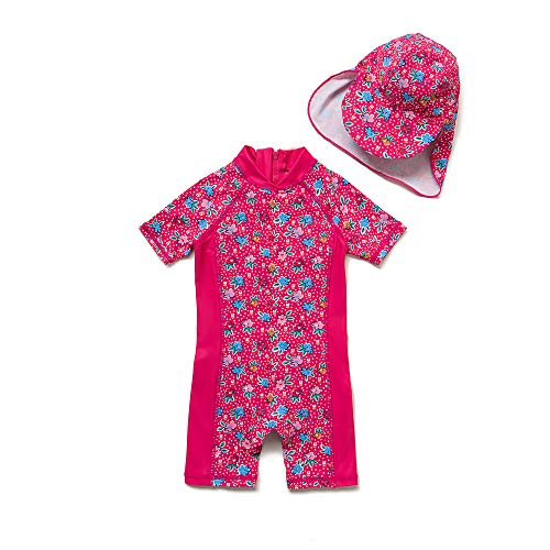 BONVERANO Baby Mädchen Badeanzug EIN stück Kurzärmel-Kleidung UV-Schutz 50+ Badekleidung MIT Einem Reißverschluss…(Rosa-GDBlumen,12-18Monate… von BONVERANO