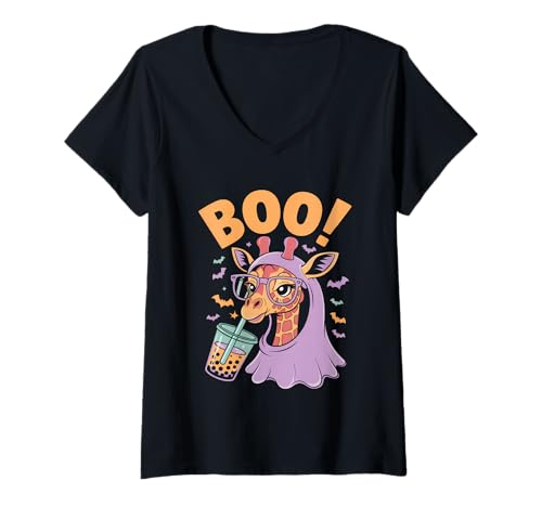 Damen Cute Spooky Funny Halloween Giraffe Ghost Boo T-Shirt mit V-Ausschnitt Damen Cute Spooky Funny Halloween Giraffe Ghost Boo T-Shirt mit V-Ausschnitt von BOO Cute Halloween Giraffe Ghost Funny Spooky Tee