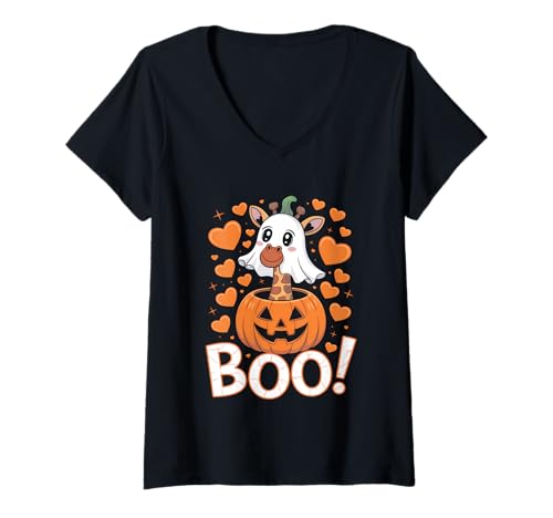 Damen Cute Spooky Funny Halloween Giraffe Ghost Boo T-Shirt mit V-Ausschnitt Damen Cute Spooky Funny Halloween Giraffe Ghost Boo T-Shirt mit V-Ausschnitt von BOO Cute Halloween Giraffe Ghost Funny Spooky Tee