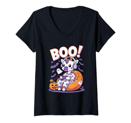 Damen Cute Spooky Funny Halloween Giraffe Ghost Boo T-Shirt mit V-Ausschnitt Damen Cute Spooky Funny Halloween Giraffe Ghost Boo T-Shirt mit V-Ausschnitt von BOO Cute Halloween Giraffe Ghost Funny Spooky Tee
