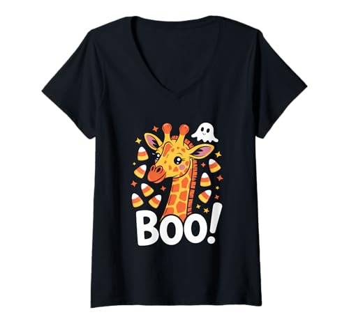 Damen Cute Spooky Funny Halloween Giraffe Ghost Boo T-Shirt mit V-Ausschnitt Damen Cute Spooky Funny Halloween Giraffe Ghost Boo T-Shirt mit V-Ausschnitt von BOO Cute Halloween Giraffe Ghost Funny Spooky Tee