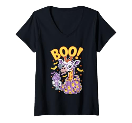 Damen Cute Spooky Funny Halloween Giraffe Ghost Boo T-Shirt mit V-Ausschnitt Damen Cute Spooky Funny Halloween Giraffe Ghost Boo T-Shirt mit V-Ausschnitt von BOO Cute Halloween Giraffe Ghost Funny Spooky Tee