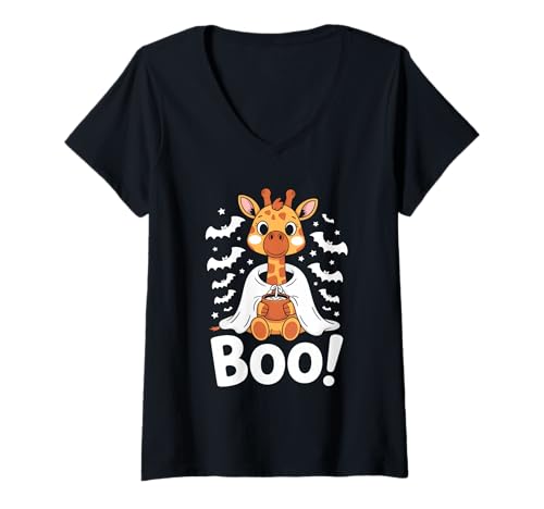 Damen Cute Spooky Funny Halloween Giraffe Ghost Boo T-Shirt mit V-Ausschnitt Damen Cute Spooky Funny Halloween Giraffe Ghost Boo T-Shirt mit V-Ausschnitt von BOO Cute Halloween Giraffe Ghost Funny Spooky Tee