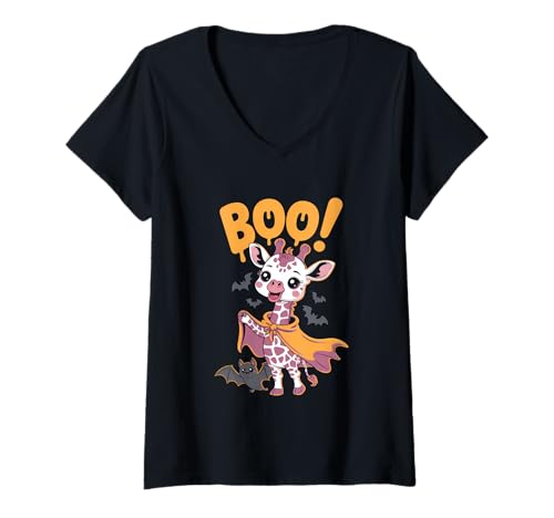 Damen Cute Spooky Funny Halloween Giraffe Ghost Boo T-Shirt mit V-Ausschnitt Damen Cute Spooky Funny Halloween Giraffe Ghost Boo T-Shirt mit V-Ausschnitt von BOO Cute Halloween Giraffe Ghost Funny Spooky Tee