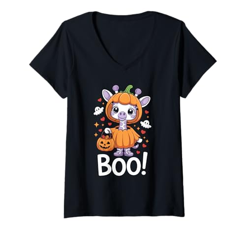 Damen Cute Spooky Funny Halloween Giraffe Ghost Boo T-Shirt mit V-Ausschnitt Damen Cute Spooky Funny Halloween Giraffe Ghost Boo T-Shirt mit V-Ausschnitt von BOO Cute Halloween Giraffe Ghost Funny Spooky Tee