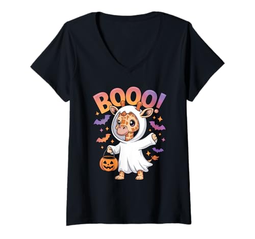 Damen Cute Spooky Funny Halloween Giraffe Ghost Boo T-Shirt mit V-Ausschnitt Damen Cute Spooky Funny Halloween Giraffe Ghost Boo T-Shirt mit V-Ausschnitt von BOO Cute Halloween Giraffe Ghost Funny Spooky Tee