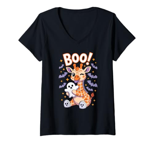 Damen Niedliche gruselige lustige Halloween-Giraffe Geist Boo T-Shirt mit V-Ausschnitt Damen Niedliche gruselige lustige Halloween-Giraffe Geist Boo T-Shirt mit V-Ausschnitt von BOO Cute Halloween Giraffe Ghost Funny Spooky Tee