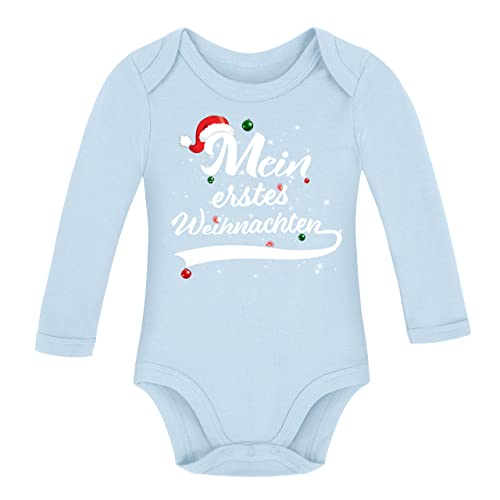 BOO Shirt – Baby Body langarm Jungen Mädchen – Mein erstes Weihnachten - Weihnachten Baby Outfit – Bedruckt mit Liebe in Deutschland - Babyblau 3-6 Monate von BOO Shirt