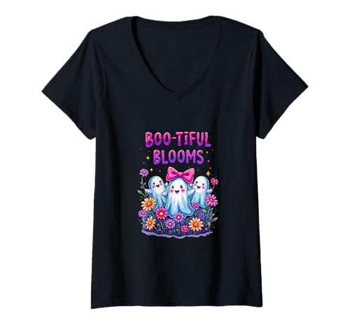 Damen Boo-Tful Blooms Floral Ghosts, lustig, niedlich, gruselig T-Shirt mit V-Ausschnitt Damen Boo-Tful Blooms Floral Ghosts, lustig, niedlich, gruselig T-Shirt mit V-Ausschnitt von BOO-TIFUL BLOOMS