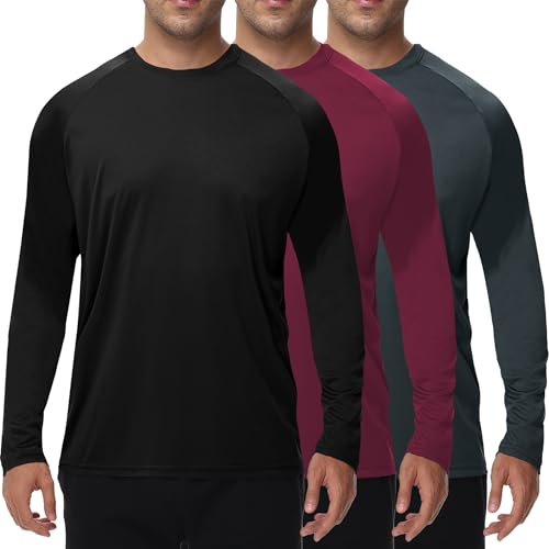 BOOJO 3er Pack Langarmshirt Herren UPF50+UV Schnelltrocknend Longsleeve Atmungsaktiv Sport Funktionsshirt Gym Langarm Laufshirt für Männer von BOOJO