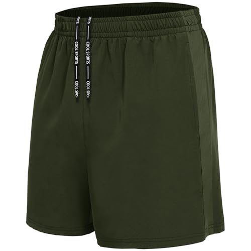 BOOJO Sporthose Herren Kurz Hosen Schnell Trocknend Sport Shorts mit Reißverschlusstasche Leicht Jogginghose Trainingshose(Armeegrün,XXL) von BOOJO