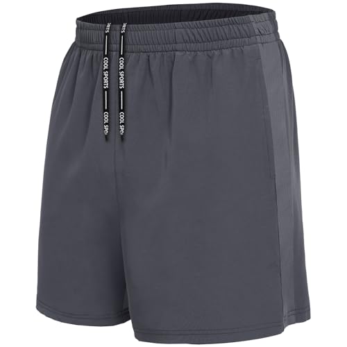 BOOJO Sporthose Herren Kurz Hosen Schnell Trocknend Sport Shorts mit Reißverschlusstasche Leicht Jogginghose Trainingshose(Dunkelgrau,XL) von BOOJO