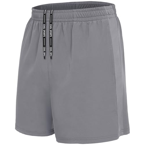 BOOJO Sporthose Herren Kurz Hosen Schnell Trocknend Sport Shorts mit Reißverschlusstasche Leicht Jogginghose Trainingshose(Hellgrau,L) von BOOJO