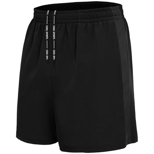 BOOJO Sporthose Herren Kurz Hosen Schnell Trocknend Sport Shorts mit Reißverschlusstasche Leicht Jogginghose Trainingshose(Schwarz,M) von BOOJO