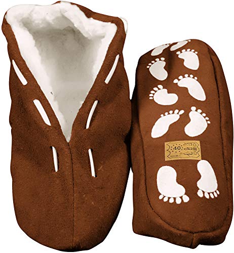 Echtleder / Veloursleder Hausschuhe mit Fell Innenfutter Mokassins Pantoffeln ABS-Stopper ab Gr: 35 (sch44) 38 braun von BOOM IT