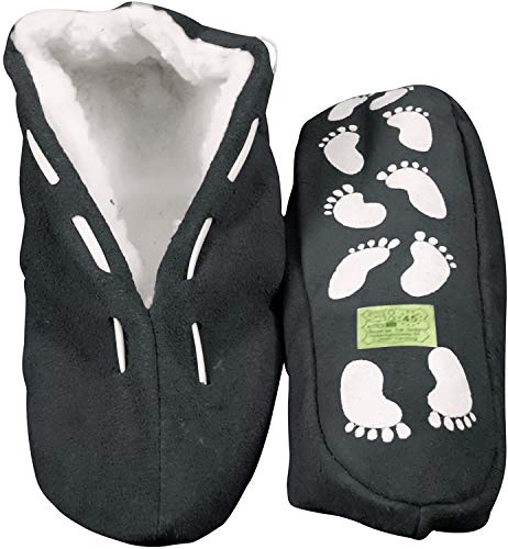 Echtleder / Veloursleder Hausschuhe mit Fell Innenfutter Mokassins Pantoffeln ABS-Stopper ab Gr: 35 (sch44) 43 schwarz von BOOM IT