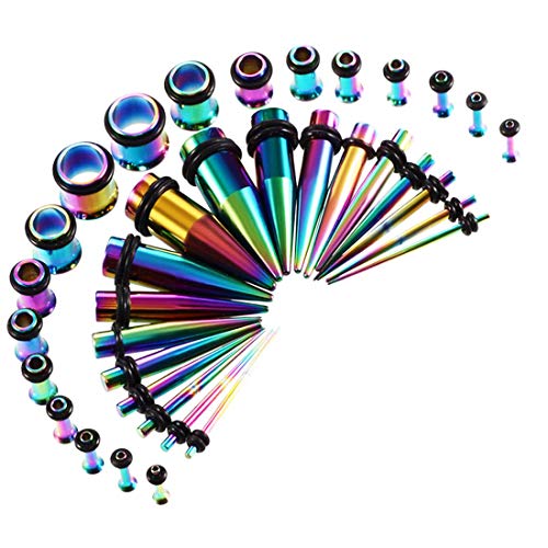 HuaCan Dehnstäbe Tunnel Set Dehnset 1.6-10mm Dehnstab Dehnungsstäbe Taper Ohr Tunnels 36 Stück Plugs Schwarz Silber Bunte Farbe Edelstahl Klassisch Expander 316L Chirurgenstahl Damen Herren Punk von BOOM