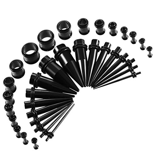 HuaCan Dehnstäbe Set 1.6-10mm Tunnel Dehnset Dehnstab Dehnungsstäbe Taper Ohr Tunnels 36 Stück Plugs Schwarz Silber Bunte Farbe Edelstahl Klassisch Expander 316L Chirurgenstahl Damen Herren Punk von BOOM