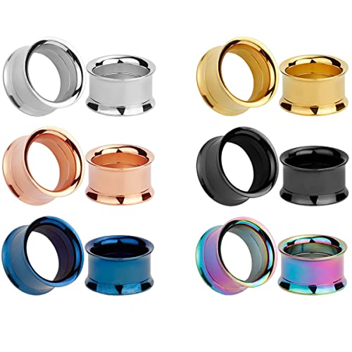 HuaCan Tunnel Set 6mm 8mm 10mm 12mm 14mm 16mm 18mm 20mm Flesh Tunnels Edelstahl Ohr Plug 6 Paare Bunte Farbe Double Flared Plugs Titanstahl Klassisch Expander Für Frauen Damen Herren 12 Stück von BOOM