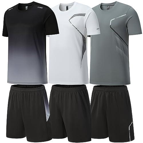 BOOMCOOL Sportbekleidung für Herren, Workout-Shirts, Outfits, 3er-Pack, für Laufen, Fußball, athletische Übungen, für Outdoor-Sportarten, Schwarz Weiß Grau, 3X-Groß von BOOMCOOL