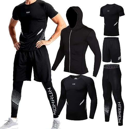 BOOMCOOL Herren Workout Kleidung Outfit Fitness Bekleidung Fitnessstudio Outdoor Laufen Kompressionshose Shirt Top Langarm Jacke, E, Klein von BOOMCOOL