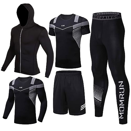 BOOMCOOL Männer Workout Kleidung Outfit Fitness Bekleidung Fitnessstudio Outdoor Laufen Kompressionshose Shirt Top Langarm Jacke 4PCS oder 5pcs von BOOMCOOL