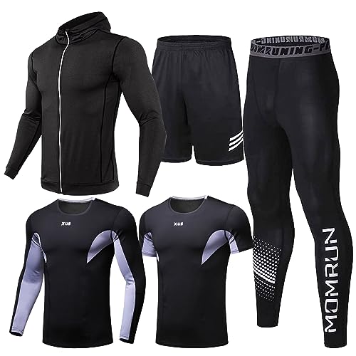 BOOMCOOL Männer Workout Kleidung Outfit Fitness Bekleidung Fitnessstudio Outdoor Laufen Kompressionshose Shirt Top Langarm Jacke 4PCS oder 5pcs von BOOMCOOL