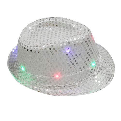 BOOMJIU Blinkender LED-Fedora-Hut Led hut Fedora Partyhut farbenfrohen LEDs mit Pailletten besetzt von BOOMJIU