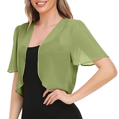 BOOMJIU Bolero Damen Festlich Chiffon Bolero Jäckchen Brautjacke Strickjacke Bolero Kurzarm Damen für Abendkleider Festlich Kurze 3/4 Ärmel elegant Schulterjacke Casual Shrug Top von BOOMJIU