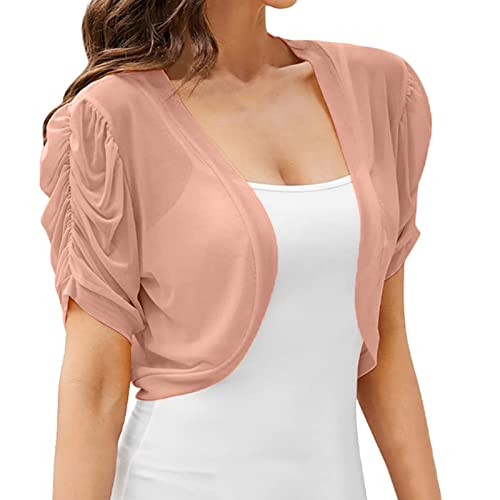 BOOMJIU Bolero Damen Festlich Chiffon Bolero Jäckchen Brautjacke Strickjacke Bolero Kurzarm Damen für Abendkleider Festlich Kurze 3/4 Ärmel elegant Schulterjacke Casual Shrug Top von BOOMJIU