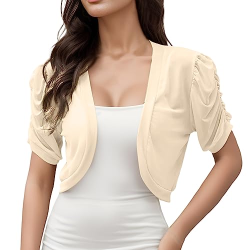 BOOMJIU Bolero Damen Festlich Chiffon Jäckchen Brautjacke Strickjacke Kurzarm für Abendkleider Elegant Schulterjacke Casual Shrug Top Mit 3/4 Ärmel von BOOMJIU