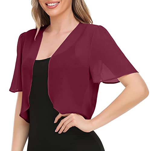 Damen Bolero Chiffon Jacke Transparente Schicke Boleros Festlicher Bolerojacke Kurzarm Sommer Blazer Jäckchen Spitze Bolero für Abendkleider Hochzeit von BOOMJIU