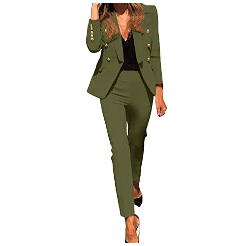 BOOMJIU Damen Elegant Business Anzug Set Hosenanzug Blazer Hose 2-teilig Anzug Karo Kariert Zweiteiler Slimfit Streetwear von BOOMJIU