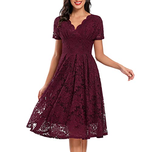 BOOMJIU Damen Spitzenkleid Kleider Damen Festlich Elegant Vokuhila Cocktailkleid Ärmellos Abendkleid Chiffon Hochzeitskleid Brautjungfer Kleid Maxikleider Damen Sommer Sommerkleid Damen Lang von BOOMJIU