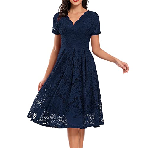 BOOMJIU Damen Spitzenkleid Kleider Damen Festlich Elegant Vokuhila Cocktailkleid Ärmellos Abendkleid Chiffon Hochzeitskleid Brautjungfer Kleid Maxikleider Damen Sommer Sommerkleid Damen Lang von BOOMJIU