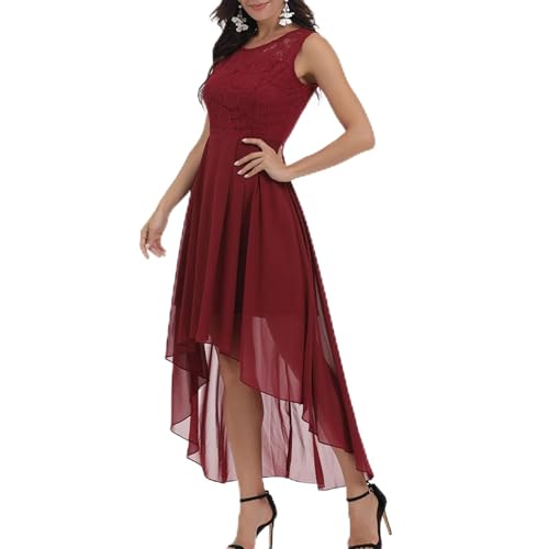 BOOMJIU Damen Spitzenkleid Kleider Damen Festlich Elegant Vokuhila Cocktailkleid Ärmellos Abendkleid Chiffon Hochzeitskleid Brautjungfer Kleid Maxikleider Damen Sommer Sommerkleid Damen Lang von BOOMJIU