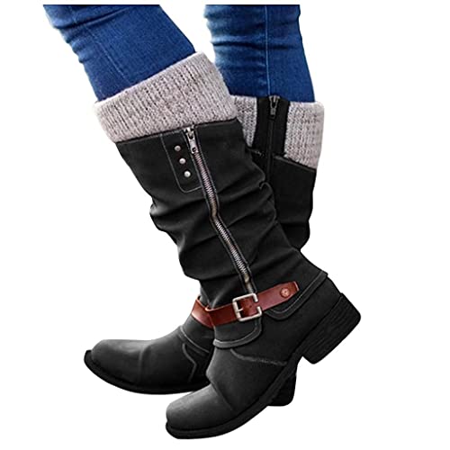 BOOMJIU Hohe Stiefel Damen Mit Absatz Lange Stiefel Damen Sexy Flach Winterstiefel Damen Flach Casual Cowboy Stiefel rutschfeste Winterstiefel Westernstiefel Klassisch Damenschuhe Winterschuhe von BOOMJIU