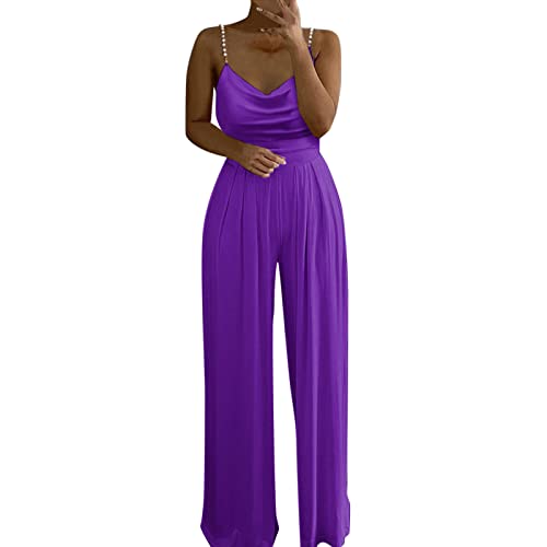 BOOMJIU Jumpsuit Festlich Elegant Mit Glitzer - Damen Sommer Halfter Overall Armellos Einteiler Elegant Lang Hosenanzug Playsuit Romper Einfarbig Strampler Overall von BOOMJIU