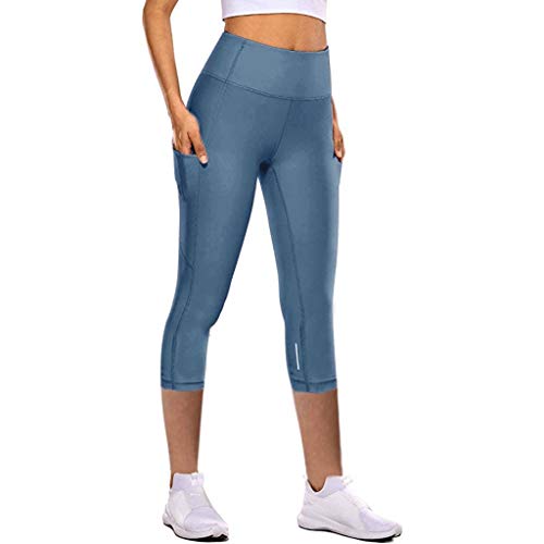 BOOMJIU Sommerhose Damen Sport Leggings Damen Tasche Capri 3/4 High Waist Elastische Blickdicht Übergröße Sport Leggins mit Seitentaschen für Yoga Freizeit von BOOMJIU