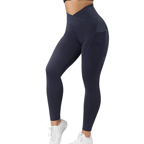 BOOMJIU Sport Leggings Damen V Rücken Scrunch Butt Leggings High Waist Gym Sporthose Crossback für Sport Gym Fitness von BOOMJIU