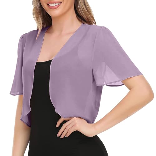 Damen Bolero Chiffon Jacke Transparente Schicke Boleros Festlicher Bolerojacke Kurzarm Sommer Blazer Jäckchen Spitze Bolero für Abendkleider Hochzeit von BOOMJIU