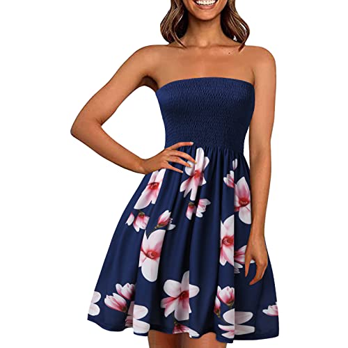 Sommerkleid Damen, Bandeau Kleid Damen Sommer Kurz Schulterfreies Kleid Strandkleid Minikleid Blumen Hawaii Kleid Elegant Schlauchkleid Trägerloses Kleid A-Linie Freizeitkleid von BOOMJIU