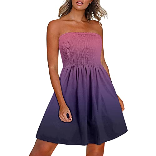 Sommerkleid Damen, Bandeau Kleid Damen Sommer Kurz Schulterfreies Kleid Strandkleid Minikleid Blumen Hawaii Kleid Elegant Schlauchkleid Trägerloses Kleid A-Linie Freizeitkleid von BOOMJIU