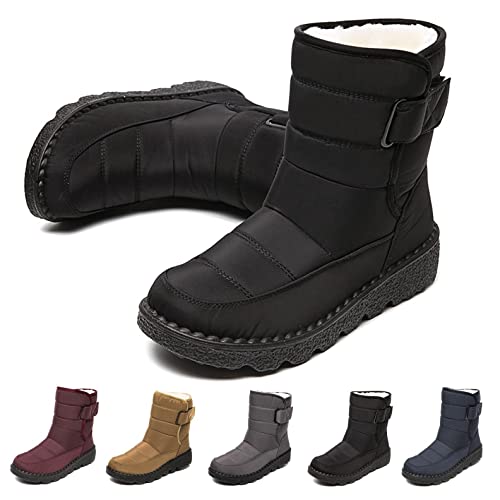 Winterstiefel Damen Gemütlich Booties Warm Gefüttert Schneestiefel Wasserdicht Winterschuhe Flach rutschfeste Warme Schneeboots Outdoor Kurze Stiefel Winter Stiefel Wanderschuhe von BOOMJIU