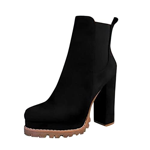 Winterstiefel Damen Hohe Stiefel Leopard Dicke Fersenstiefel Stiefeletten Freizeitschuhe Schlupfstiefel Sockenstiefel Römische Schuhe High Heels Chelsea Boots mit Blockabsatz von BOOMJIU
